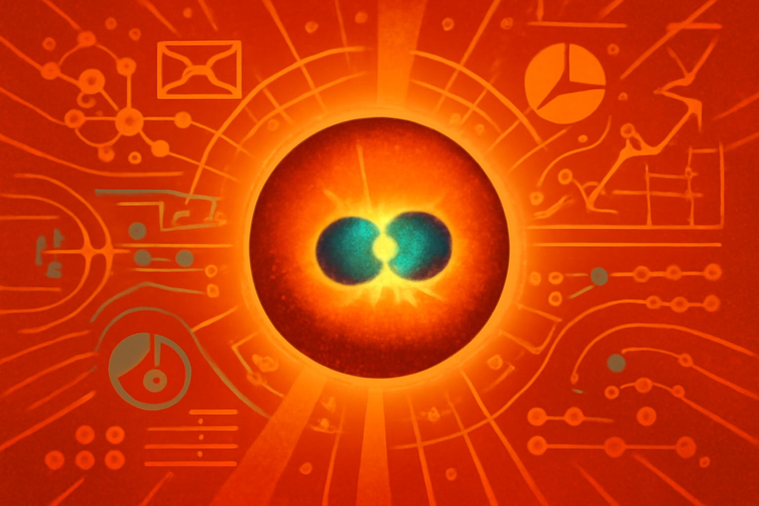 An artistic depiction of two neutron stars merging in a cosmic explosion with a faint scientific data overlay, representing the origin of heavy elements.