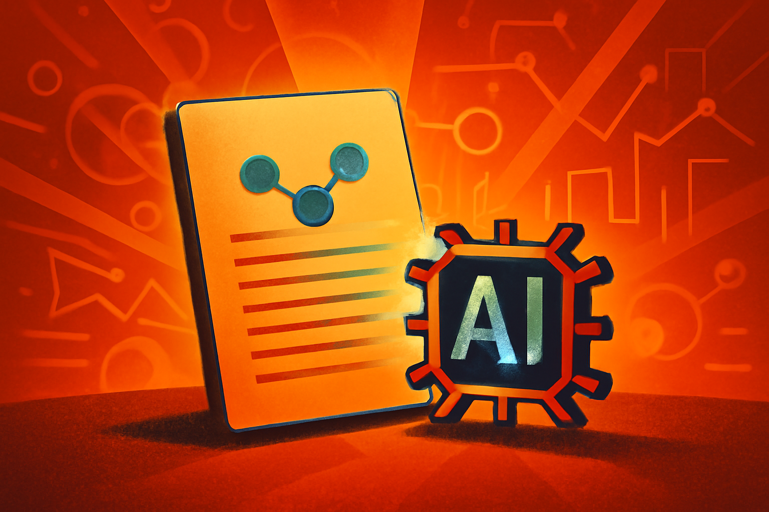A digital illustration showing a blue glowing AI network analyzing a stack of scientific documents to represent peer-review validation.