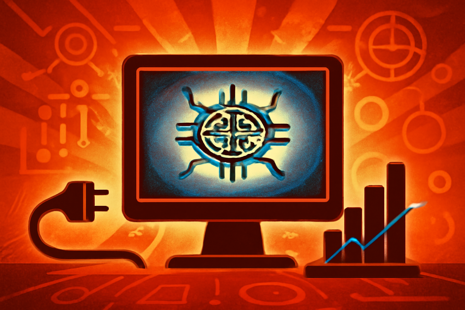 A conceptual illustration of a green digital network overlaid on server hardware, symbolizing energy-efficient AI workflows.