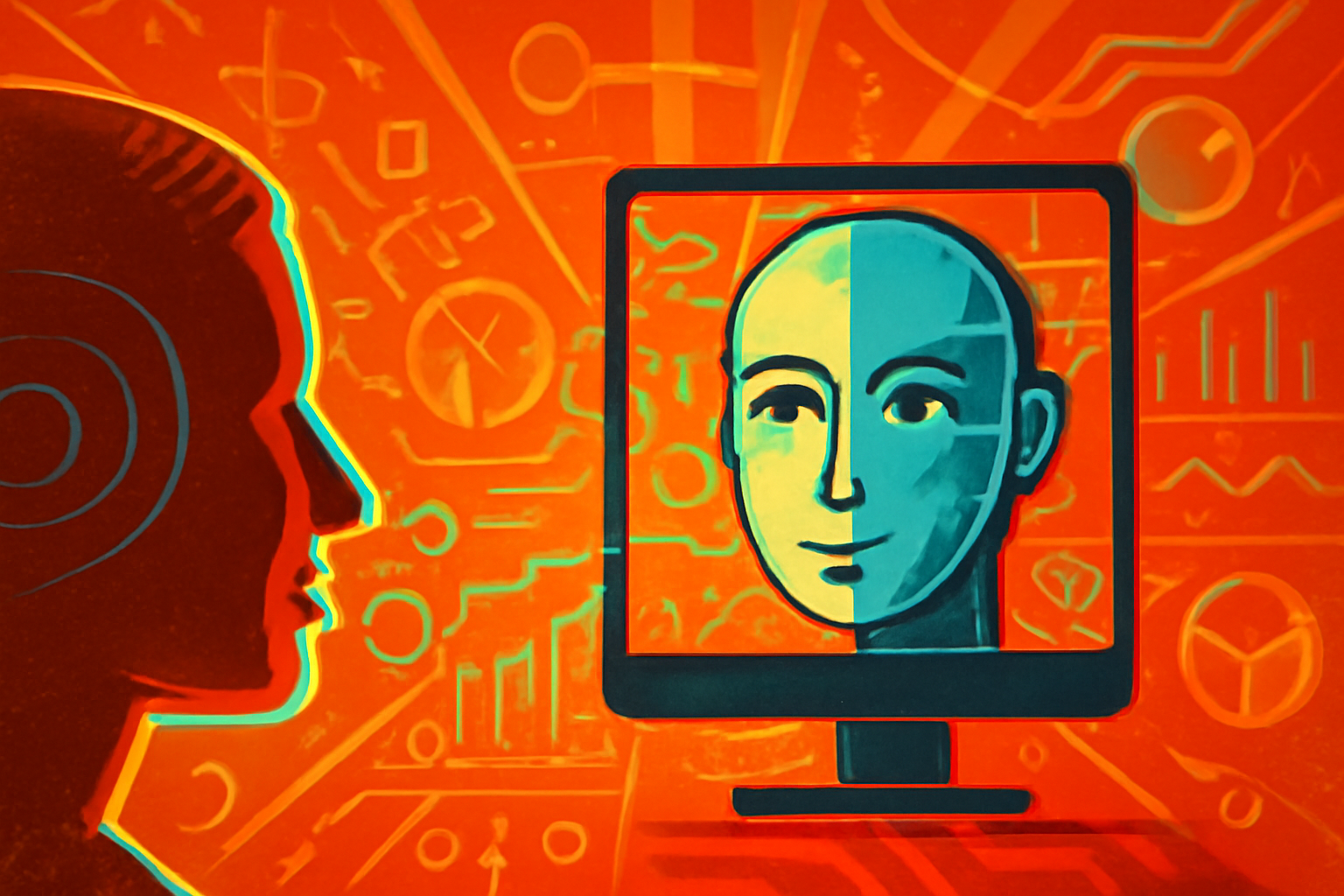 A person examines two digital portraits on a monitor to distinguish between a real human face and an AI-generated deepfake.