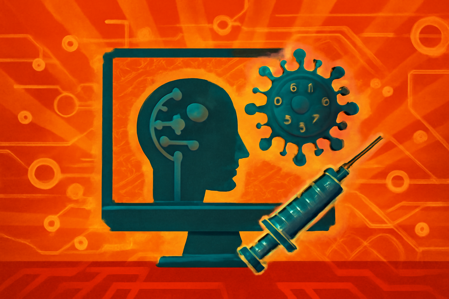A digital representation of a vaccine protein structure displayed on a laboratory computer screen, symbolizing AI-driven medical research.
