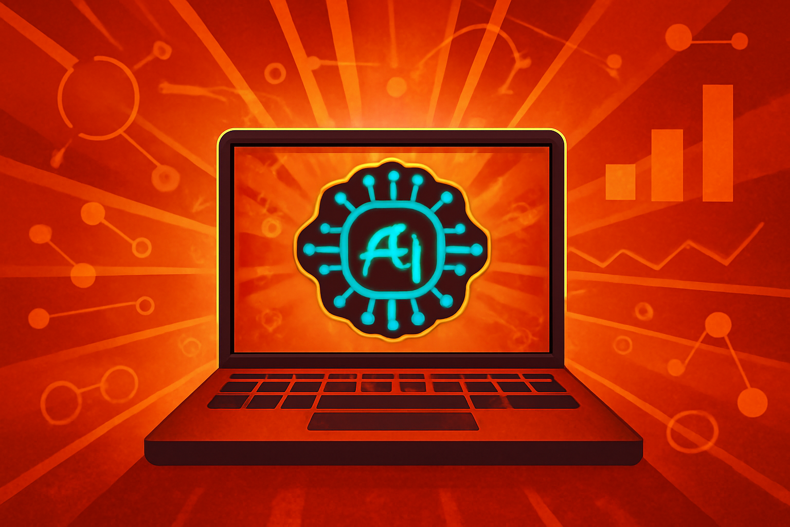An editorial illustration of digital connections and glowing nodes representing autonomous AI agents operating within a modern workspace.