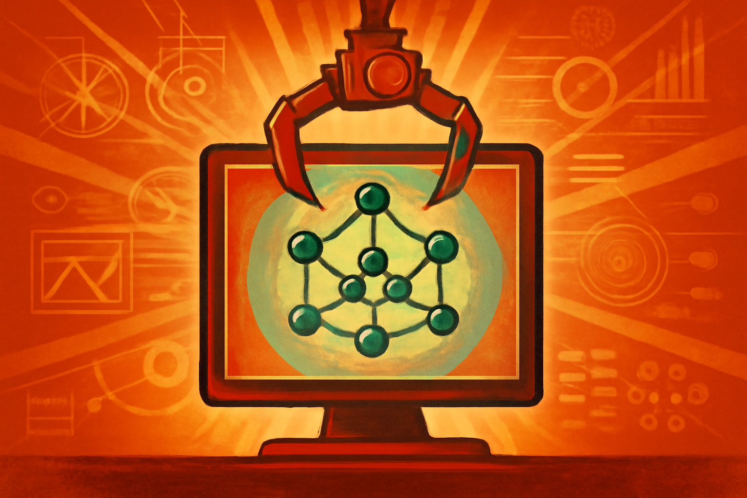 A digital visualization of a molecular crystal structure displayed on a monitor in a modern scientific laboratory, representing AI-driven material discovery.