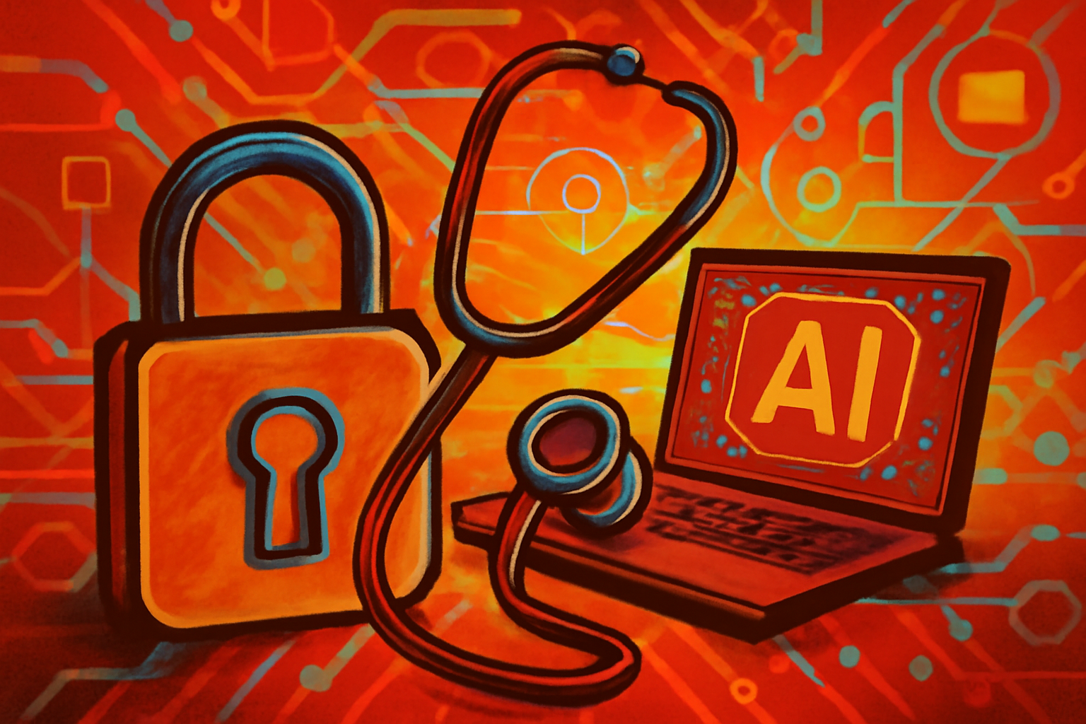 A close-up of a doctor's desk with a stethoscope and a mobile phone showing an active audio transcription interface in a medical setting.