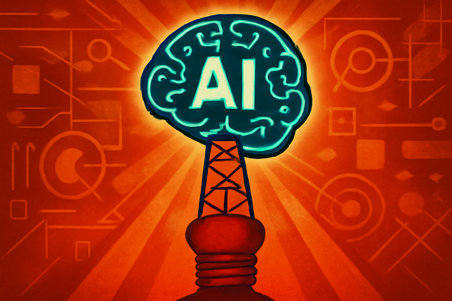 A digital illustration of an AI microchip with glowing electrical energy pulses, representing high power consumption.