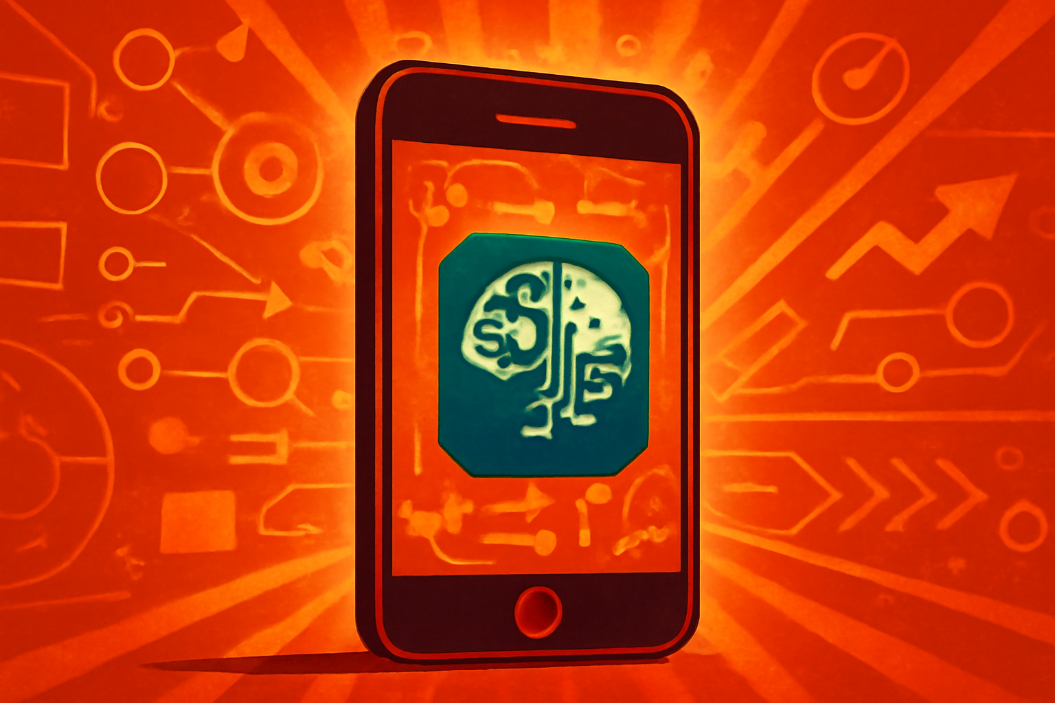 A person holds a smartphone displaying a medical triage app with an AI logo, set against a blurred hospital hallway background.