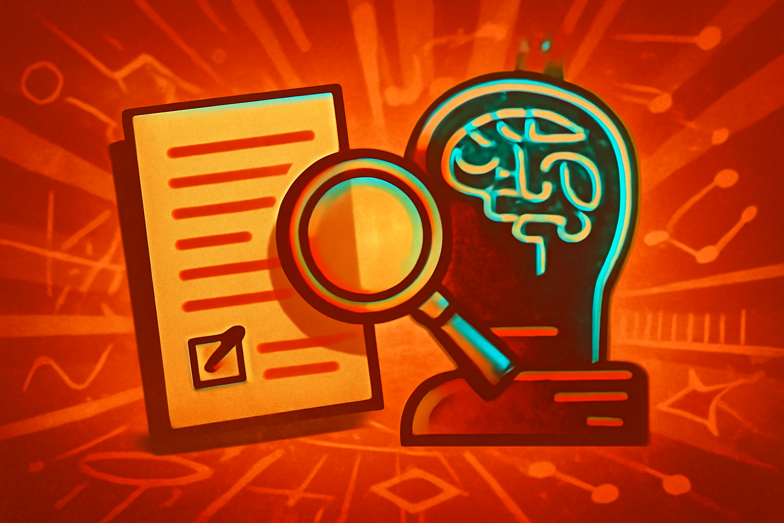 A digital magnifying glass highlighting a specific phrase in a document, symbolizing the detection of AI-generated linguistic patterns.