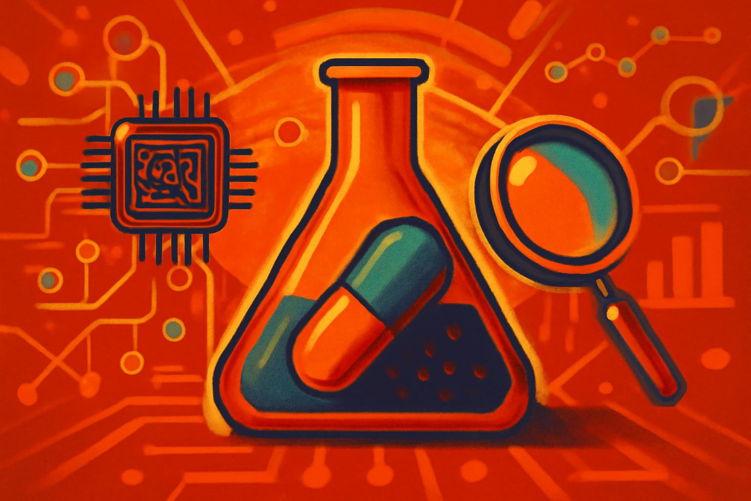 A scientist in a modern UK laboratory examining a glowing 3D molecular structure on a digital interface representing AI-driven drug discovery.