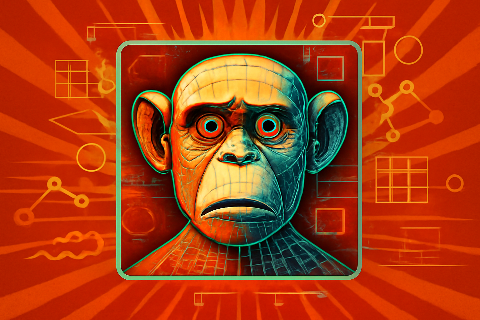 A rhesus macaque looking at a realistic 3D computer-generated monkey avatar on a screen in a laboratory.