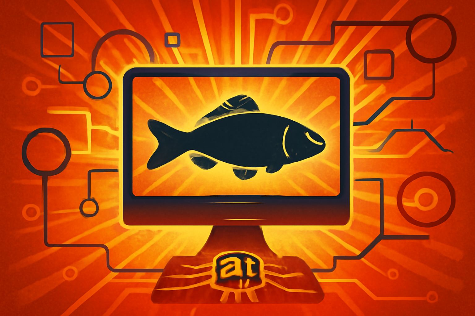 A translucent 3D fish model overlaid with digital data patterns representing machine learning simulations for environmental toxicity.