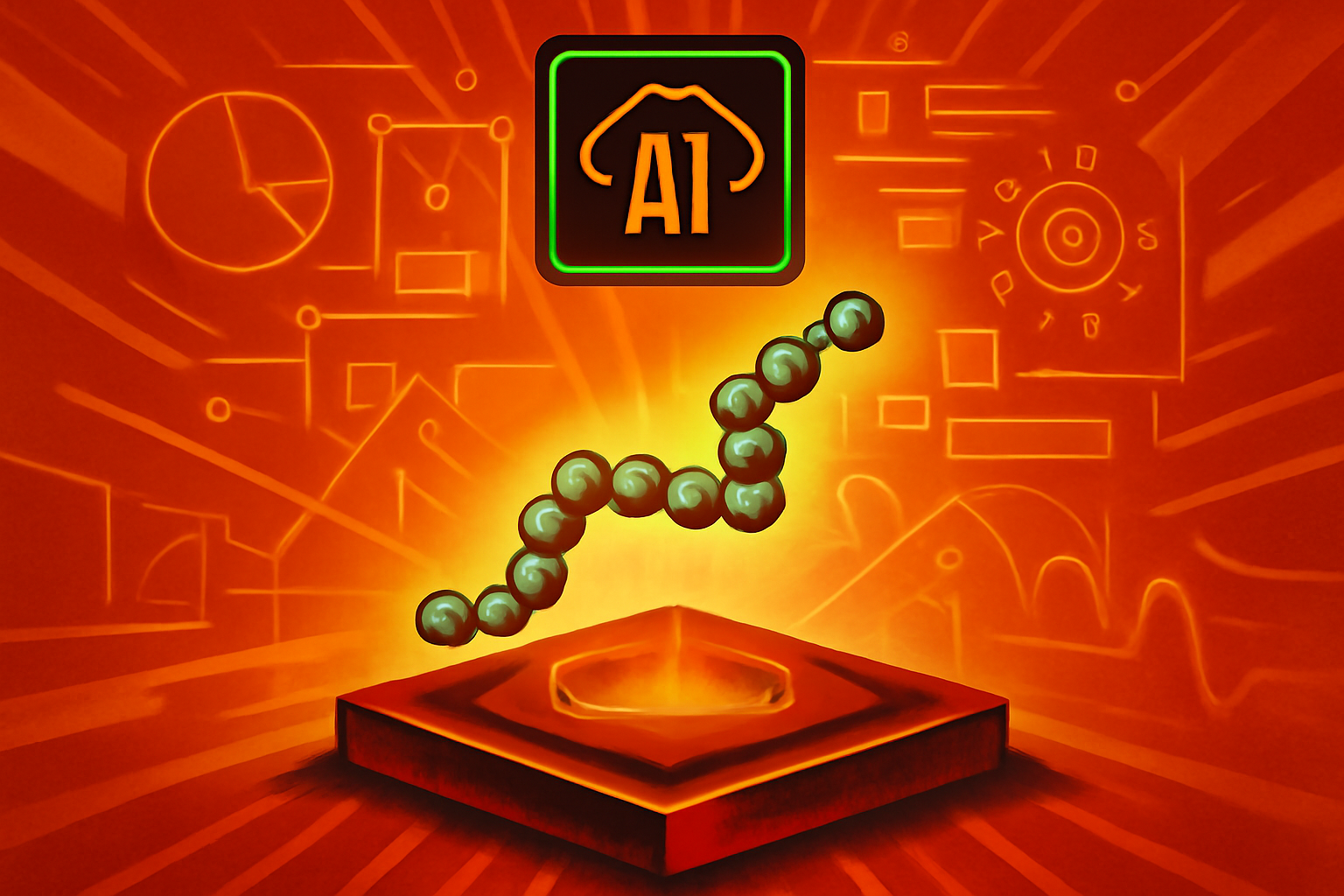 A digital visualization of peptide chains and molecular structures on a modern laboratory interface.