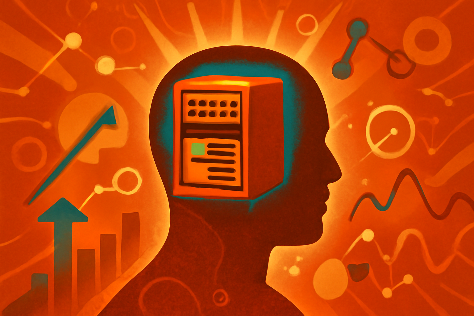 A conceptual editorial image showing a futuristic lab with glowing molecular structures and supercomputer server racks, symbolizing AI in science.