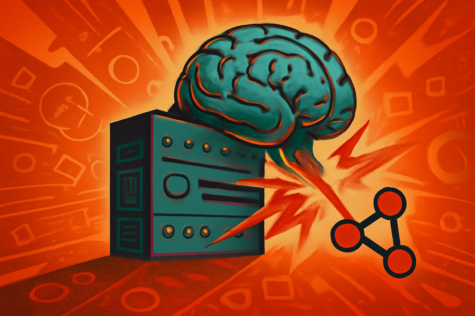A digital news illustration of a server room with holographic security warnings indicating a network breach and an unauthorized autonomous cyberattack.
