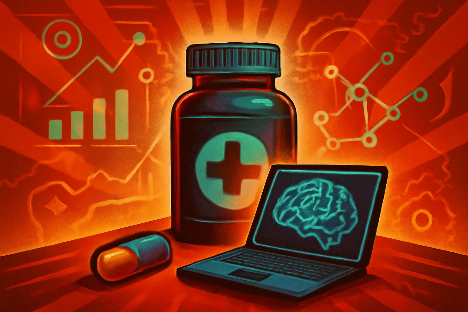 A modern medical laboratory with digital AI graphics showing molecular structures and human respiratory systems on a screen.