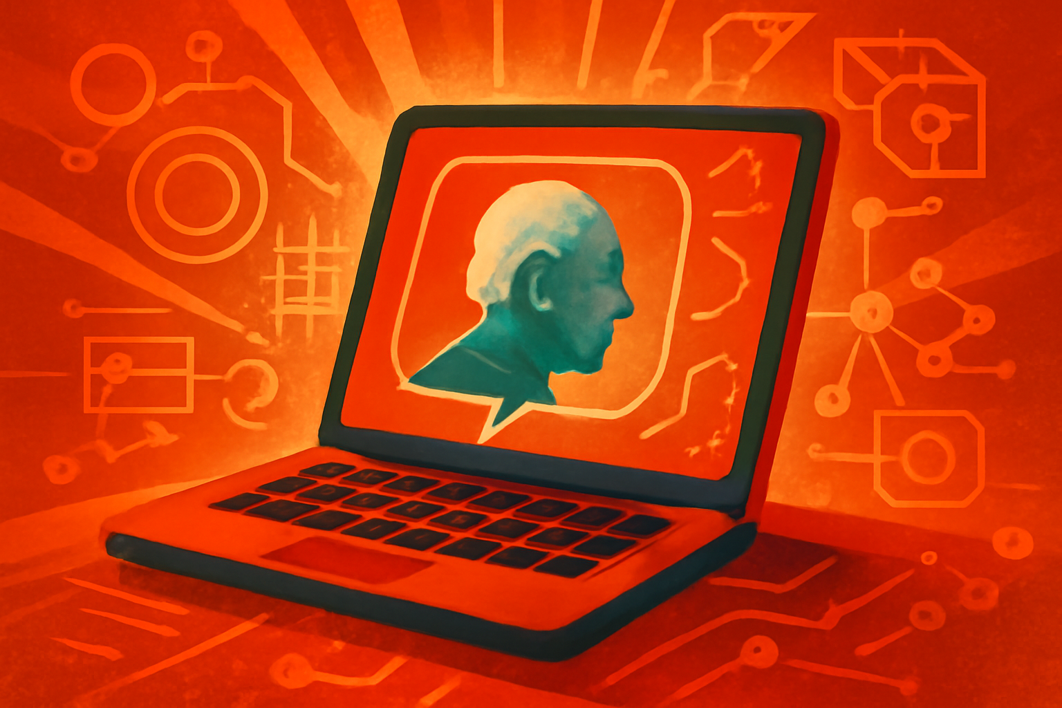 A young person interacts with a computer monitor showing an aged, gray-haired AI version of themselves, illustrating the concept of visualizing one's future self.