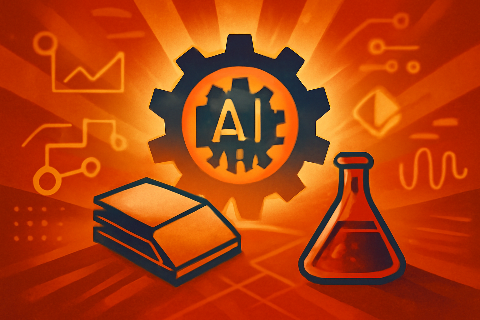 A 3D digital rendering of a complex molecular structure on a computer screen in a scientific laboratory, representing AI-assisted material design.