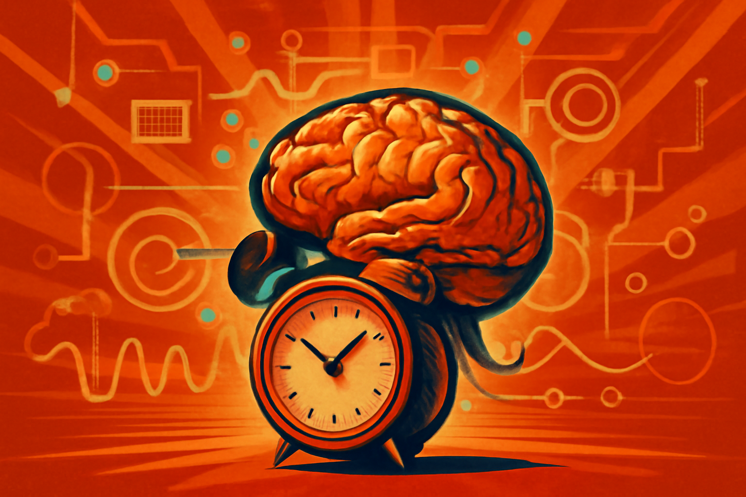 A digital visualization of a human brain with glowing neural networks over a person sleeping, representing AI analysis of sleep EEG data.