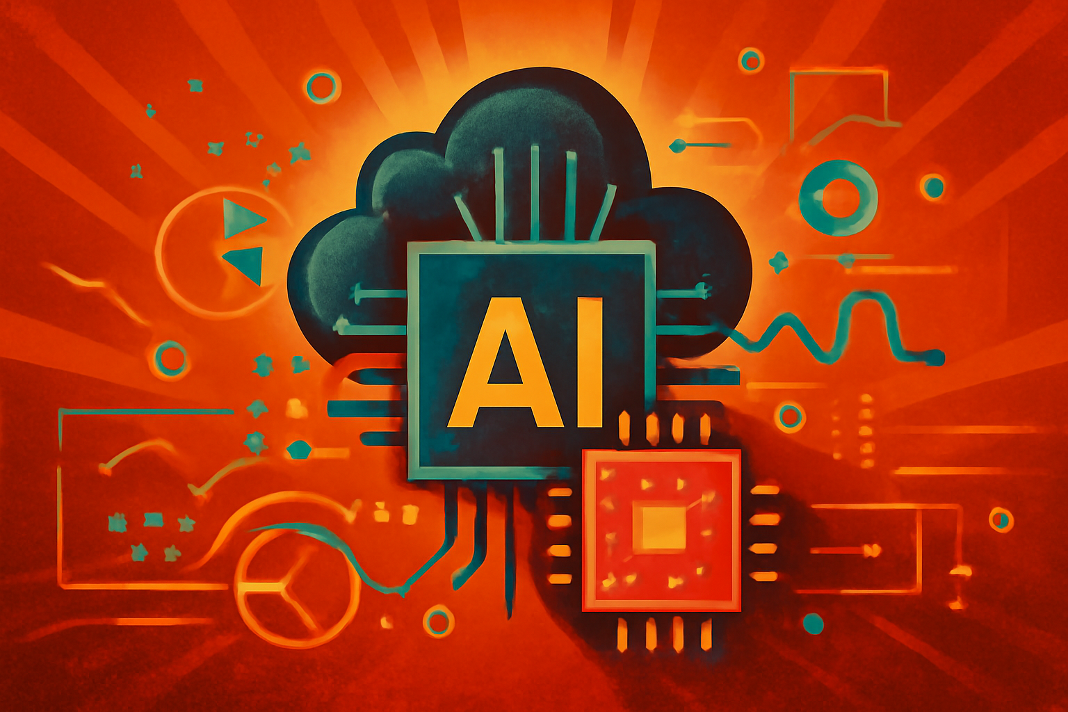 A futuristic semiconductor laboratory showing robotic equipment and digital displays used for AI-driven material research.