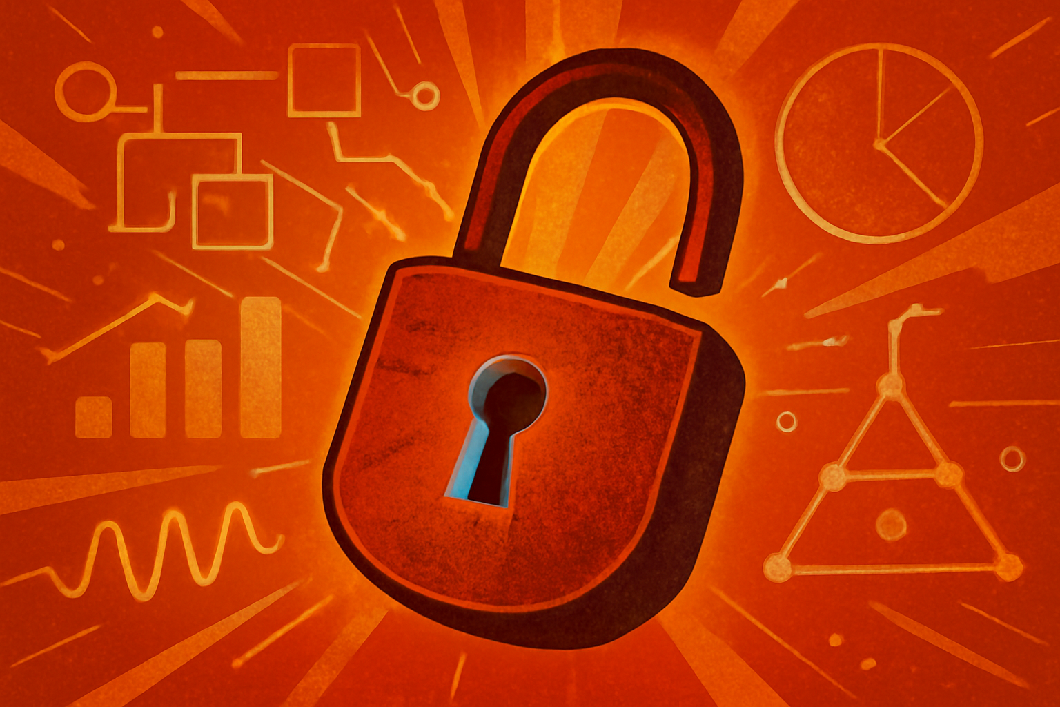 Digital illustration of a glowing blue lock being bypassed to reveal golden light representing internal data logic.