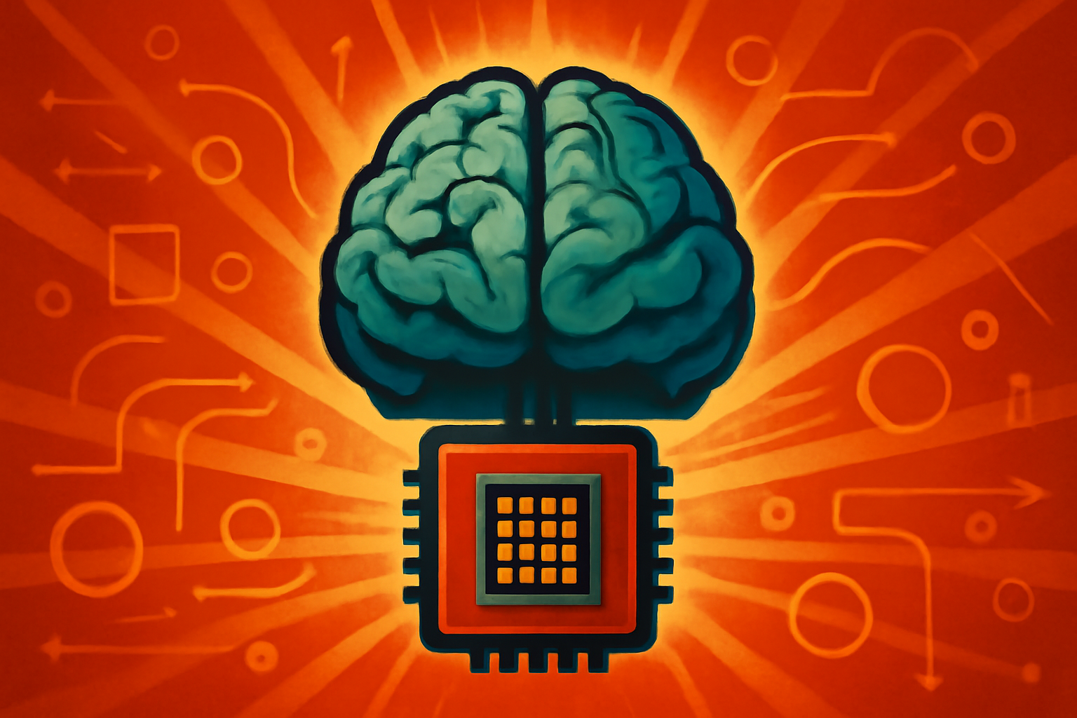 A digital visualization of neural pathways merging with semiconductor circuit patterns to represent brain-inspired AI infrastructure.