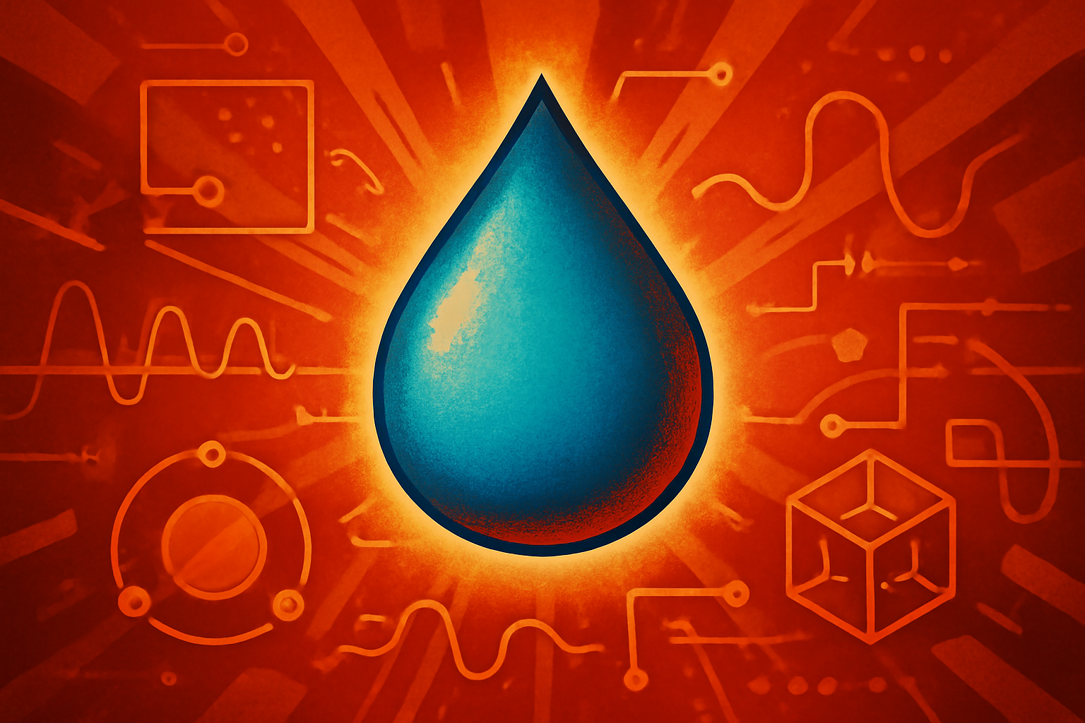 A scientific visualization of a quantum droplet shimmering with blue and purple light against a dark background, illustrating a stable mixture of subatomic particles.