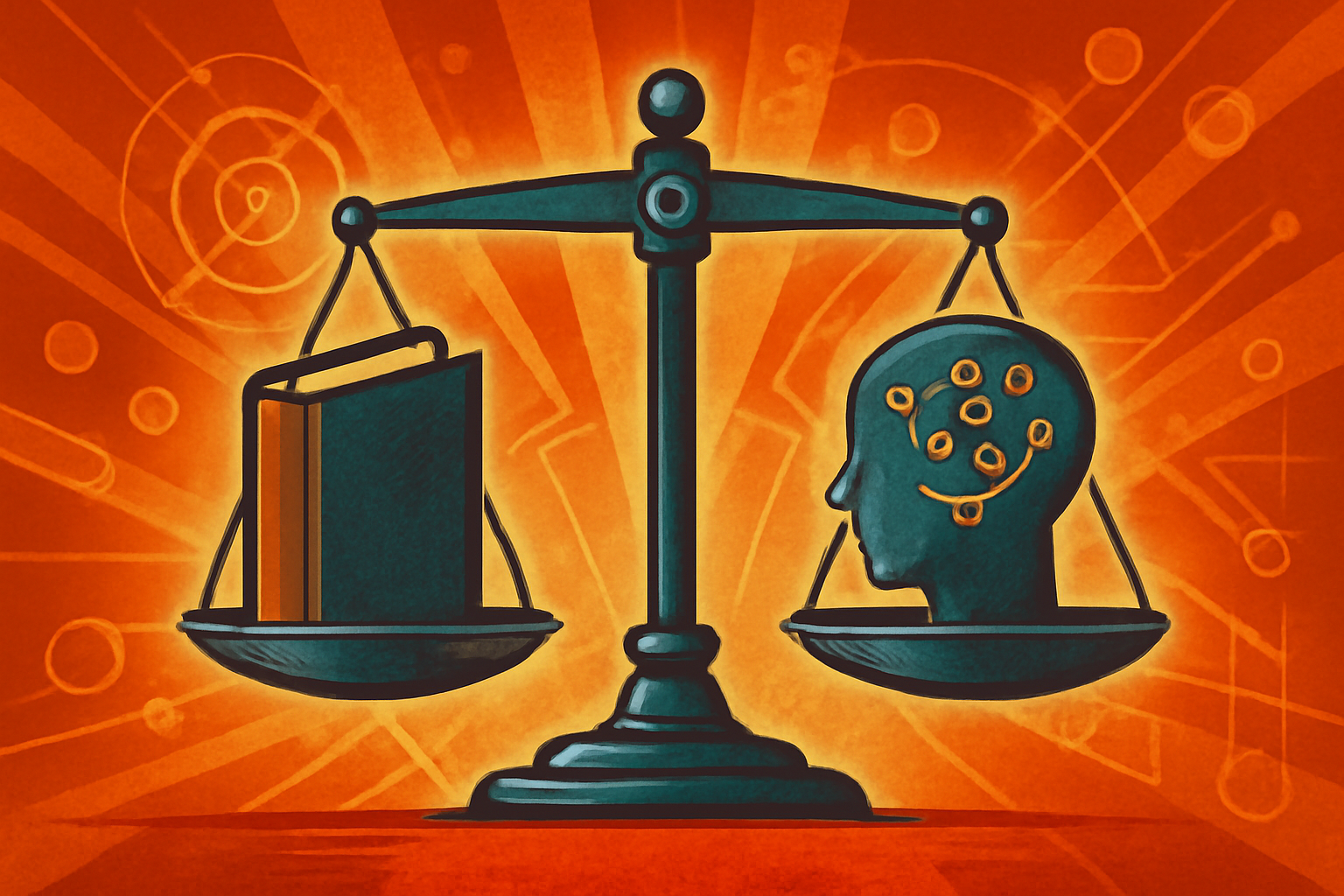 An editorial illustration depicting the intersection of medical science and artificial intelligence, showing a digital neural network and healthcare icons.