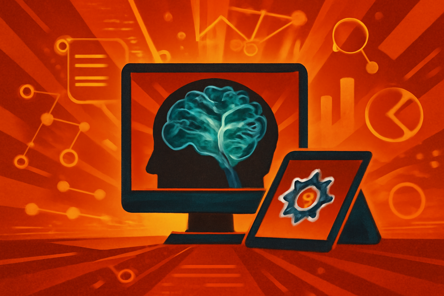 A doctor wearing a white lab coat reviews a digital brain scan on a tablet which uses AI software to highlight vascular details for stroke diagnosis in a modern hospital.