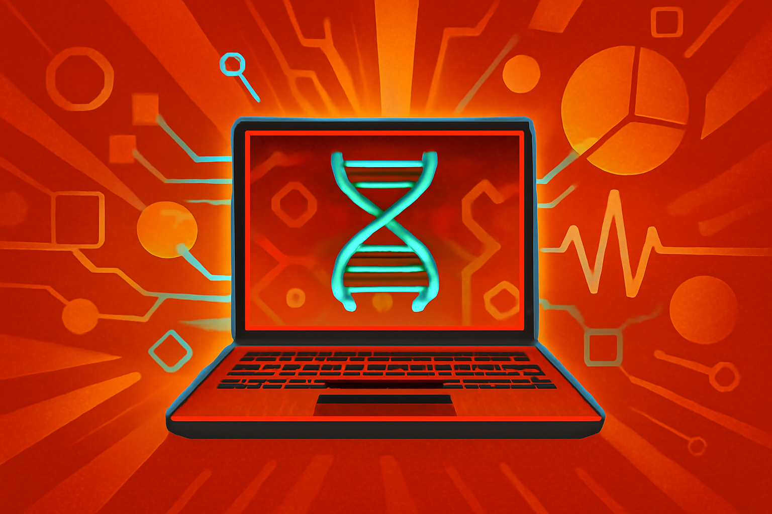 A digital illustration of a human silhouette with various medical data points and icons representing AI-driven disease prediction.