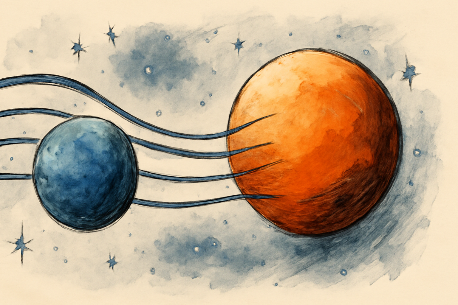 Illustration of WASP-17b crossing in front of a star, with one side of its atmospheric outline extending farther than the other.