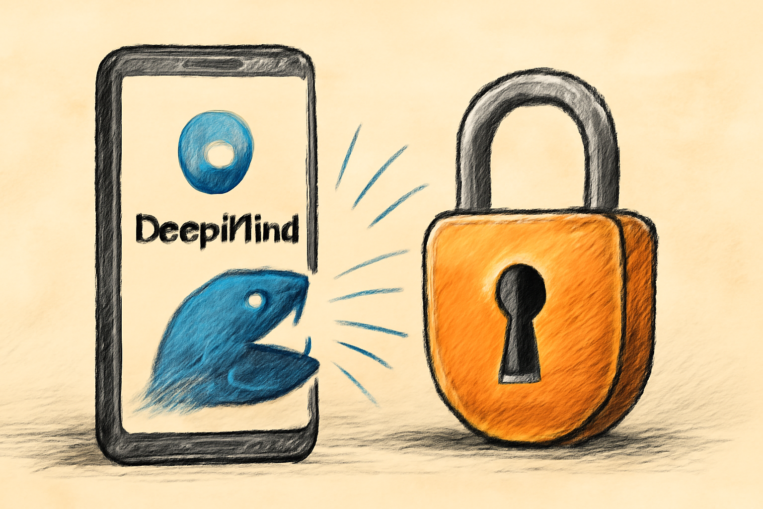 A smartphone displays a caution symbol over a generic messaging screen, illustrating on-device scam detection.