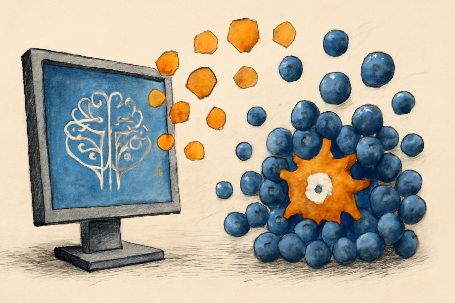 Illustration of T cells moving through tissue toward a tumor, with a dense layer representing a possible mucin barrier.