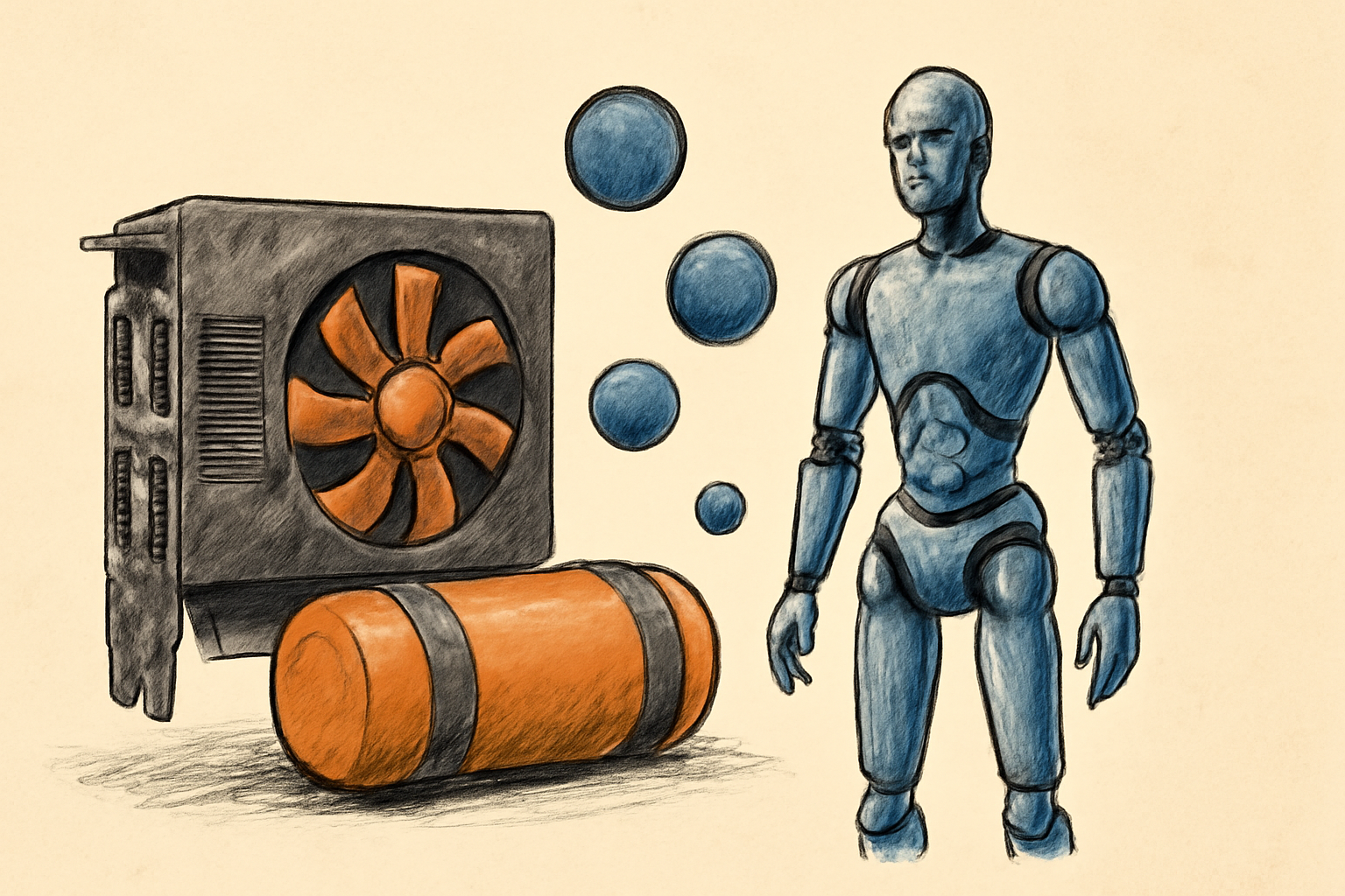 Humanoid research robot standing in a laboratory as engineers examine it and simulation graphics appear on a nearby screen.